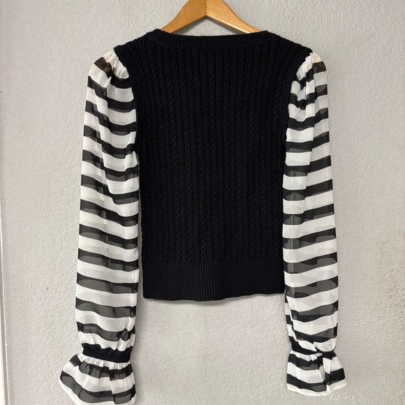 ANTHROPOLOGIE Maeve Black and White Cable Knit Contrast Sweater Size XS - Picture 4 of 7